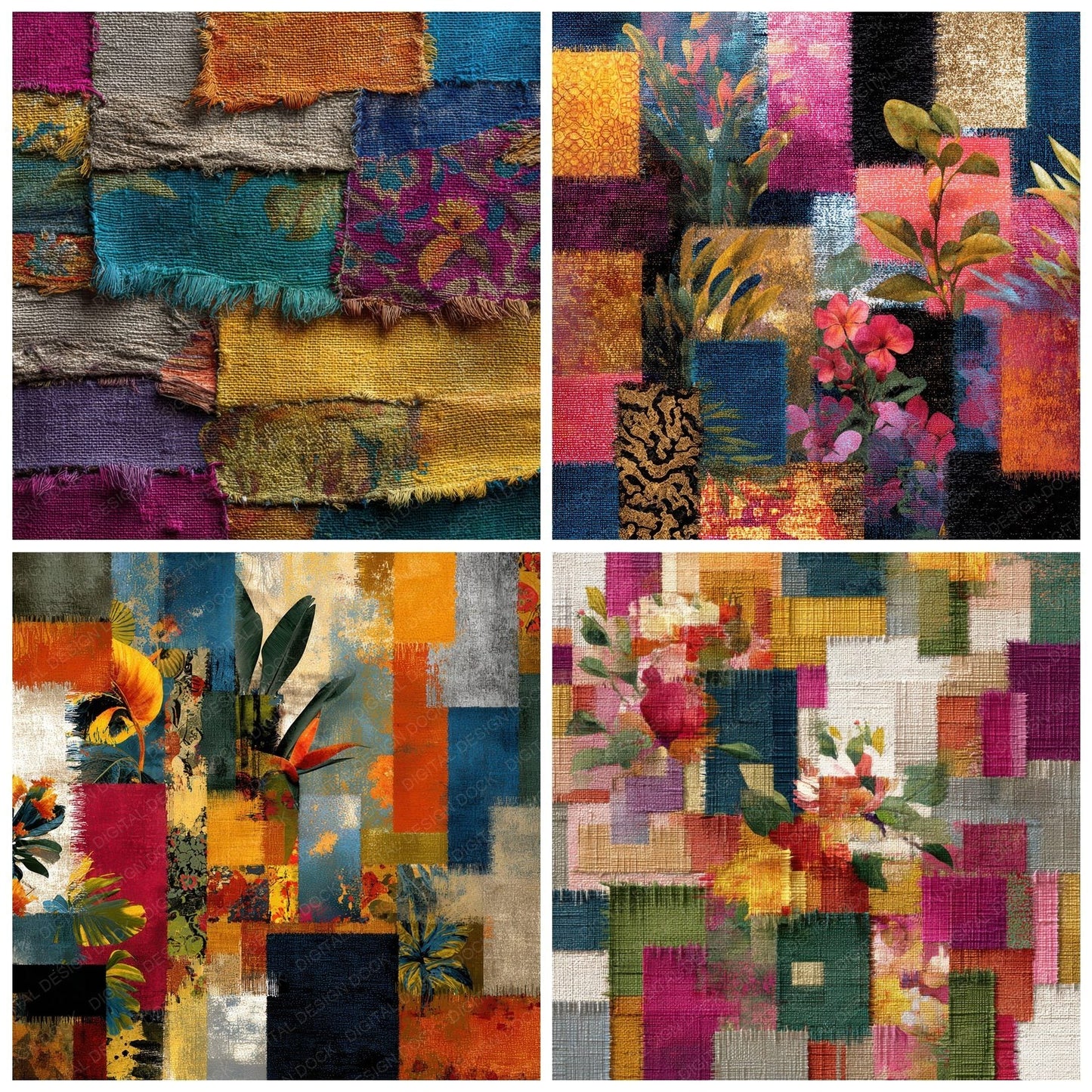 Tapestry Patch Seam Tropical Fray Digital Paper Pack (DDD003942)