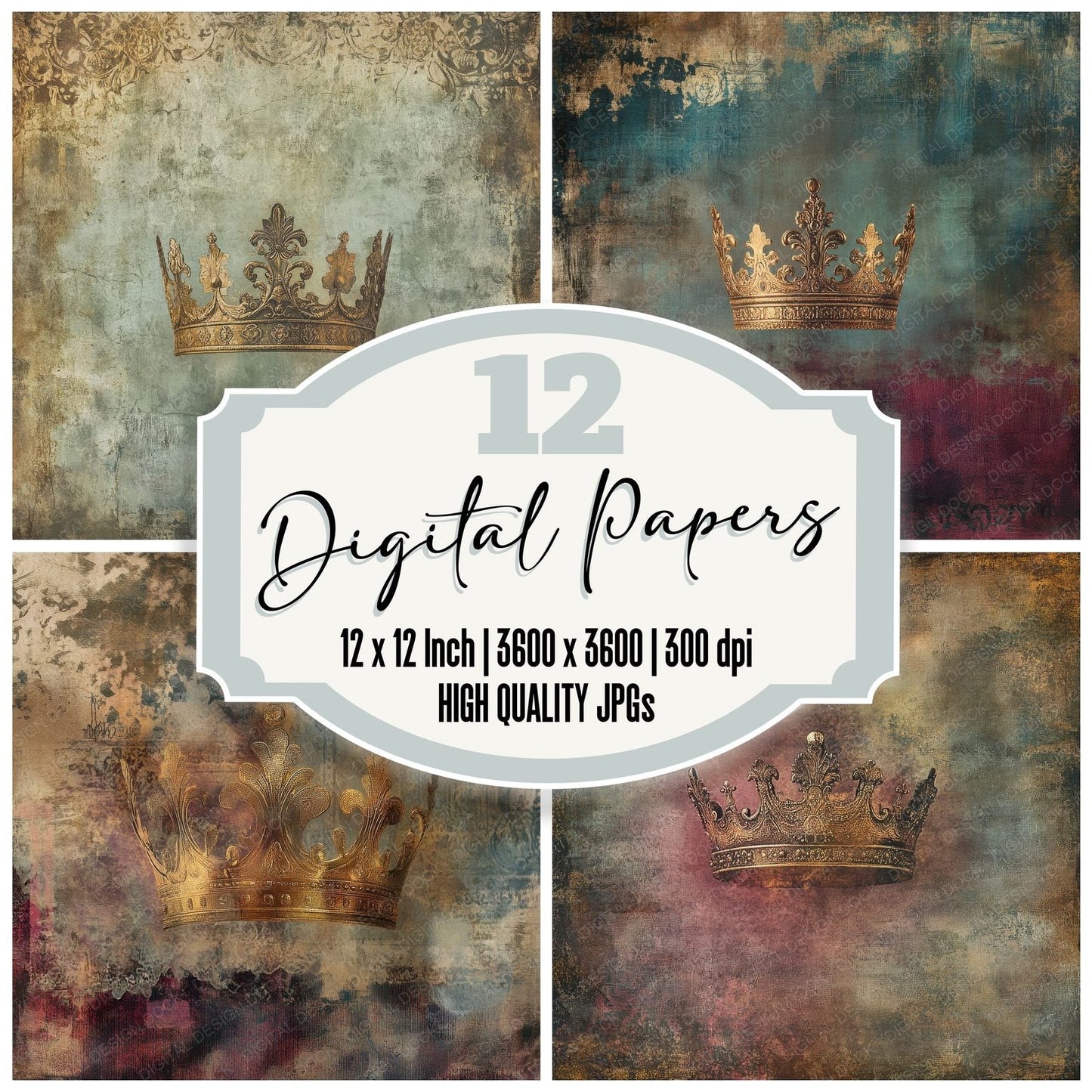 Tarnished Royal Crown Background Digital Paper Pack (DDD003945)