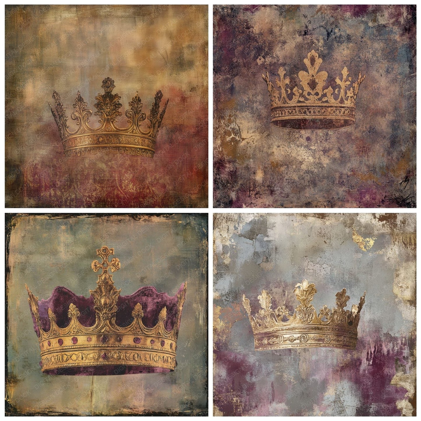 Tarnished Royal Crown Background Digital Paper Pack (DDD003945)