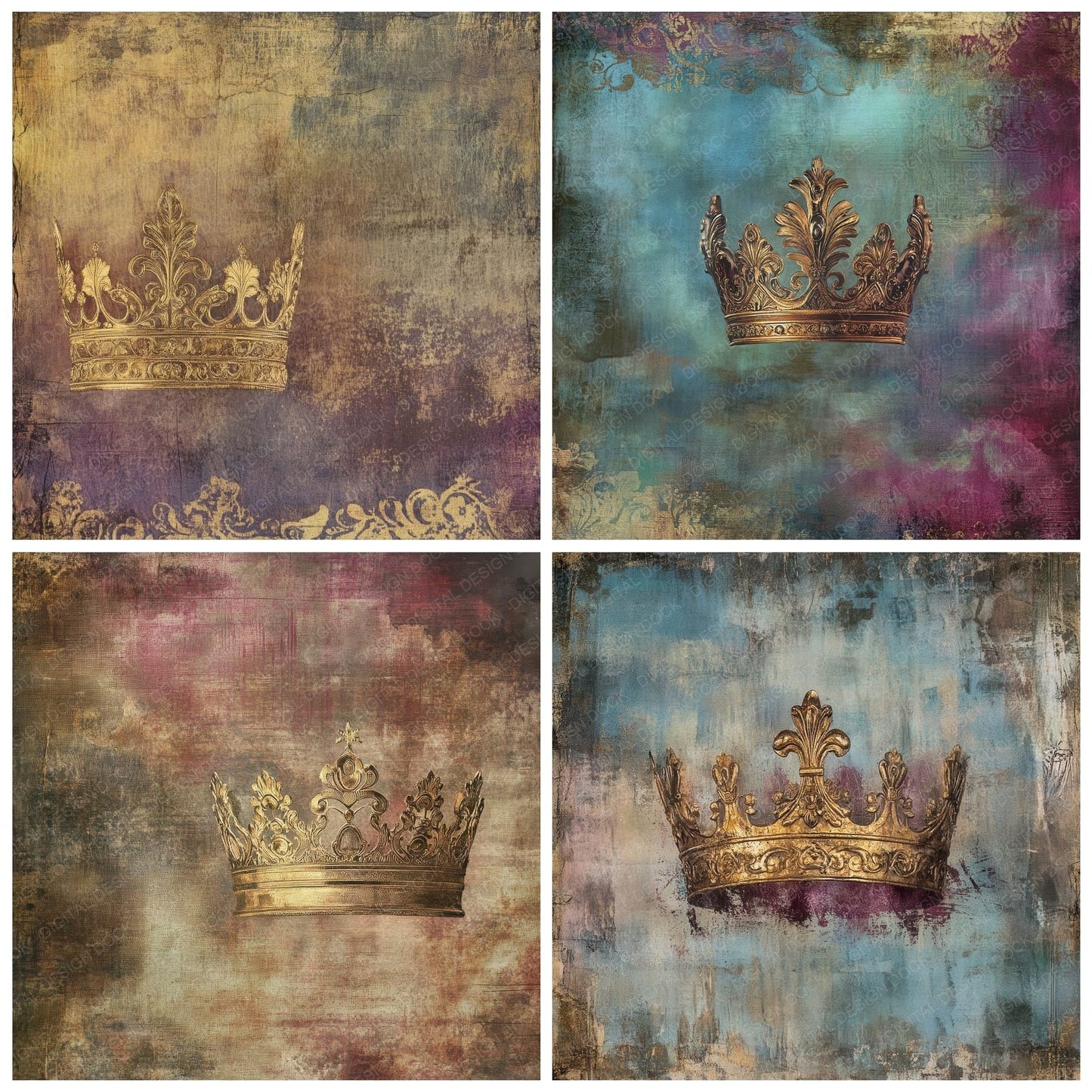 Tarnished Royal Crown Background Digital Paper Pack (DDD003945)