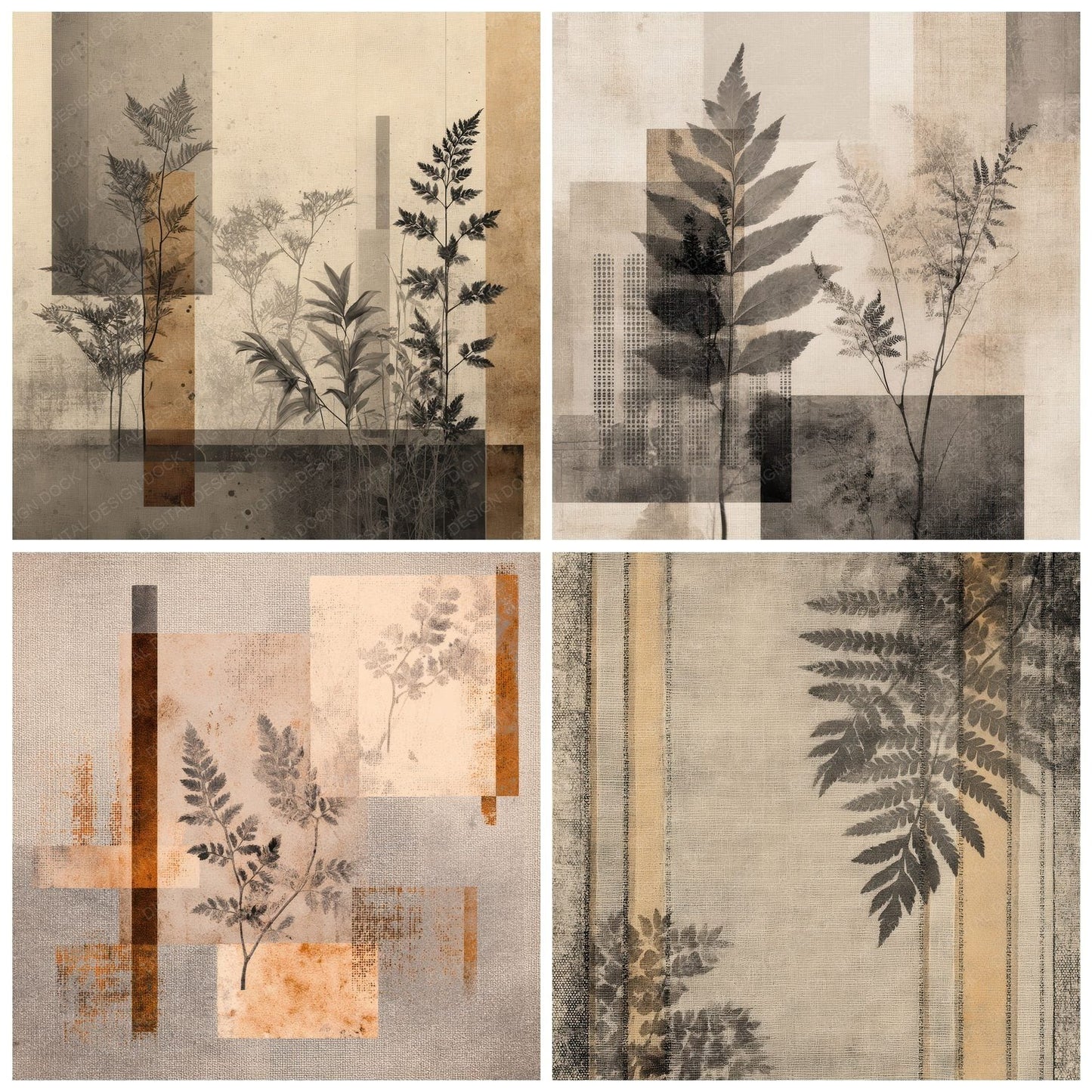 Taupe Fern Linen Screen Digital Paper Pack (DDD003951)