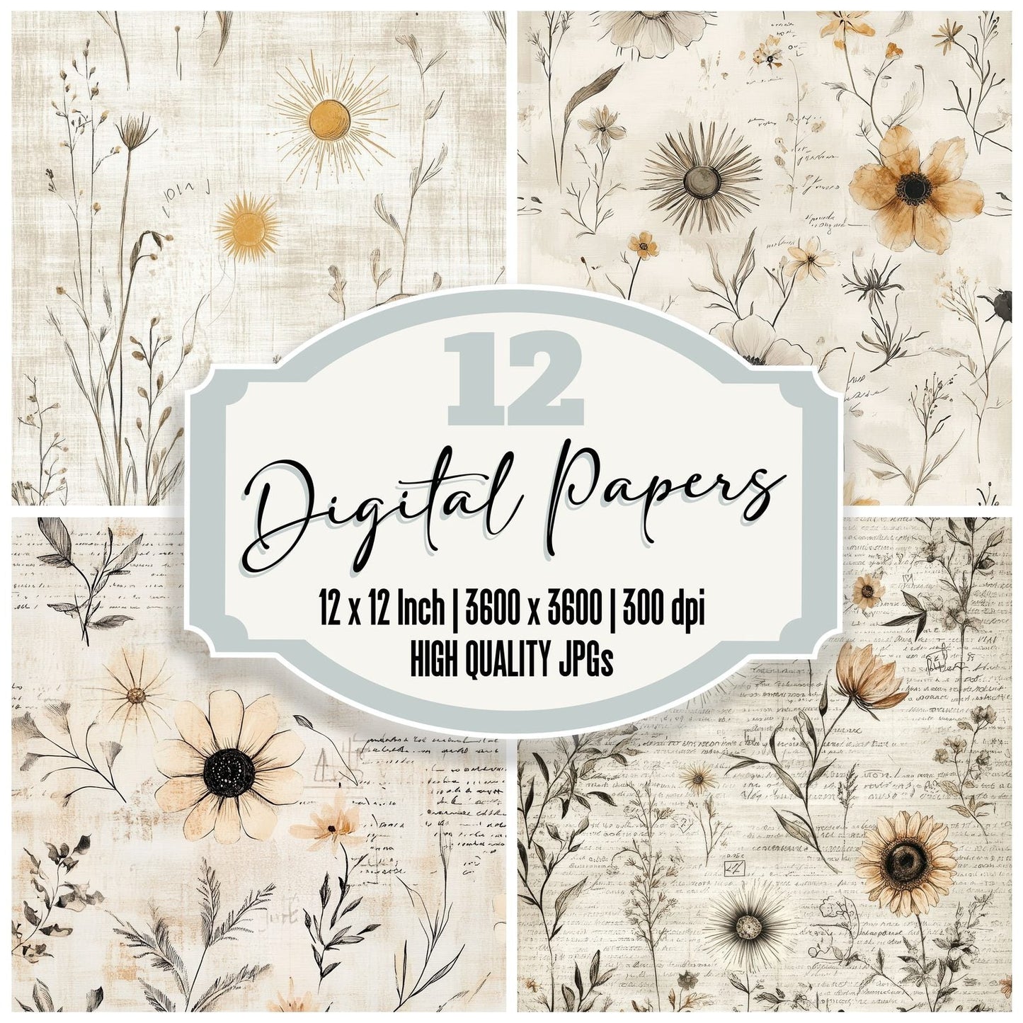 Taupe Sunburst Notes Digital Paper Pack (DDD003954)