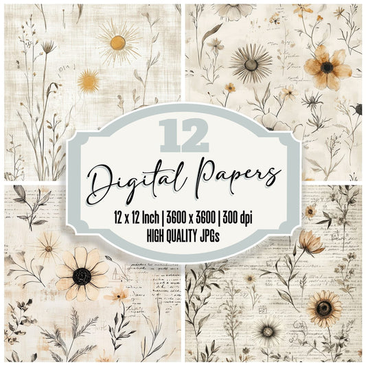 Taupe Sunburst Notes Digital Paper Pack (DDD003954)