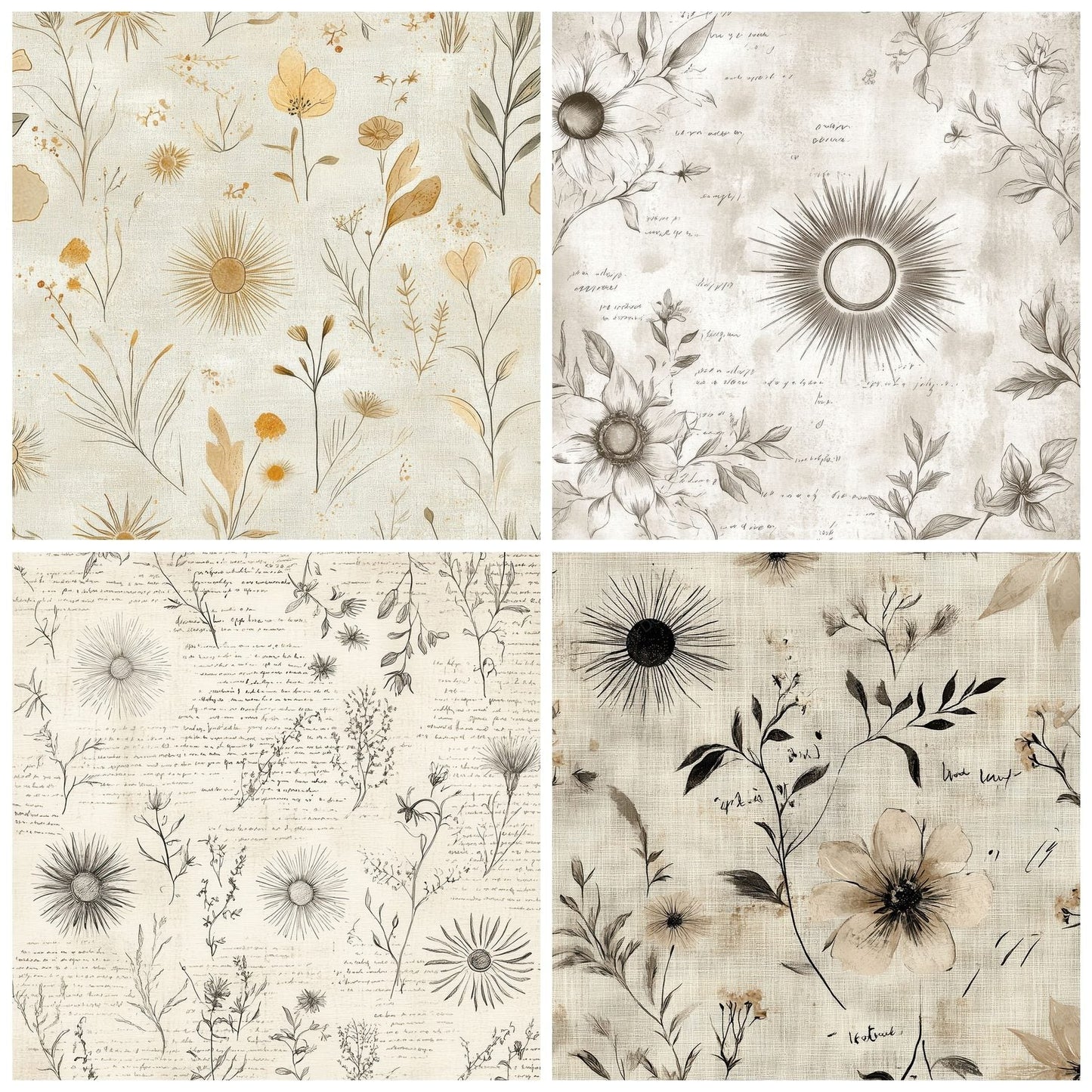 Taupe Sunburst Notes Digital Paper Pack (DDD003954)