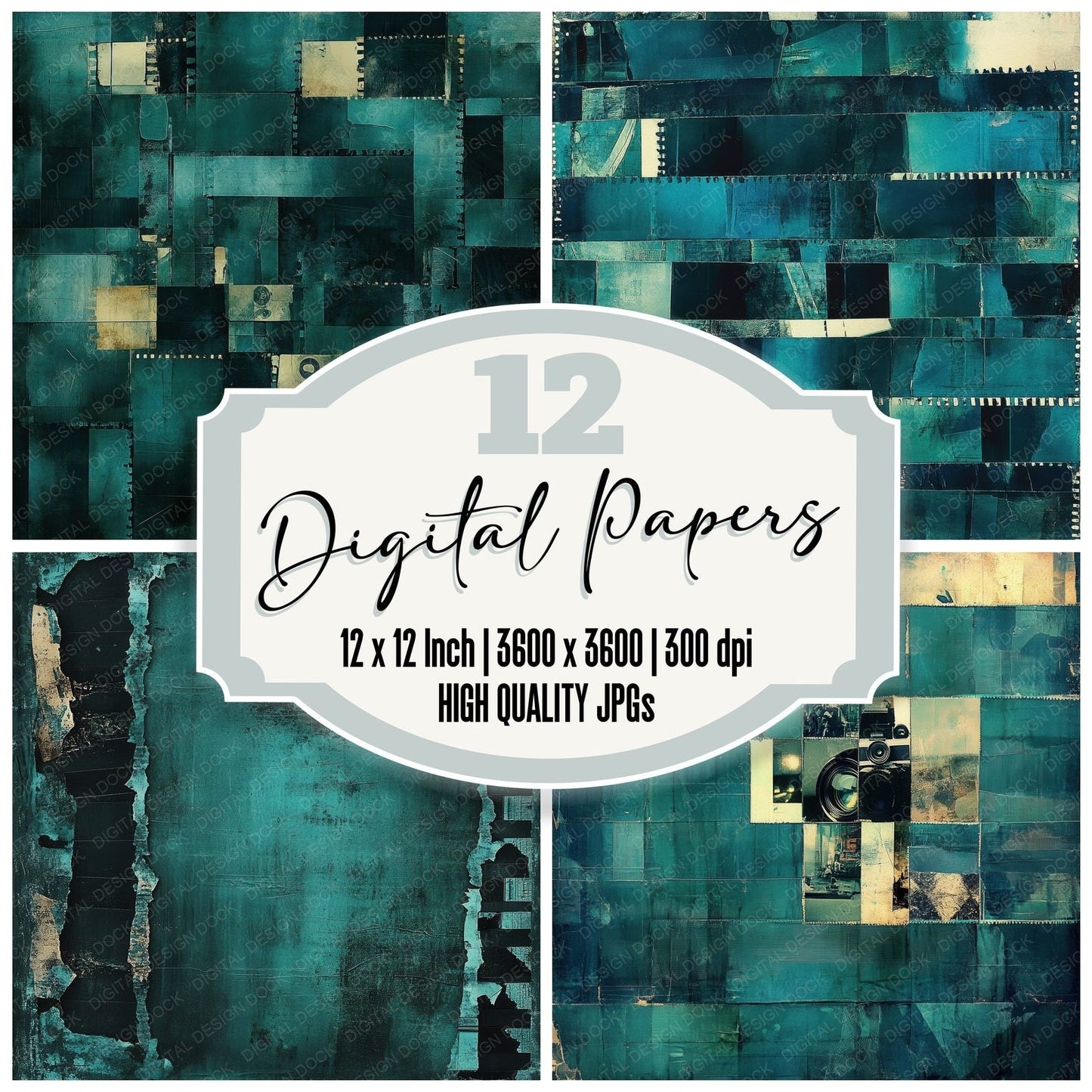 Teal Film Drag Digital Paper Pack (DDD003959)