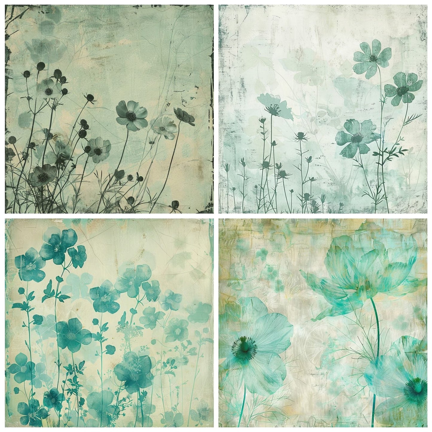 Teal Green Floral Digital Paper Pack (DDD003961)
