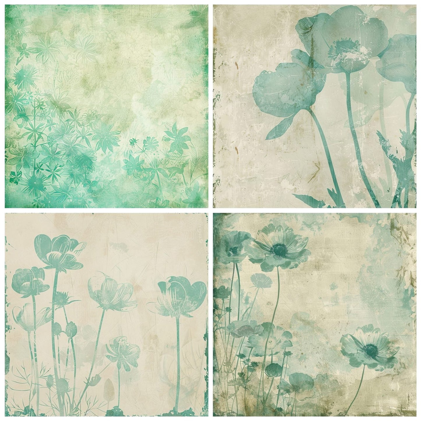 Teal Green Floral Digital Paper Pack (DDD003961)