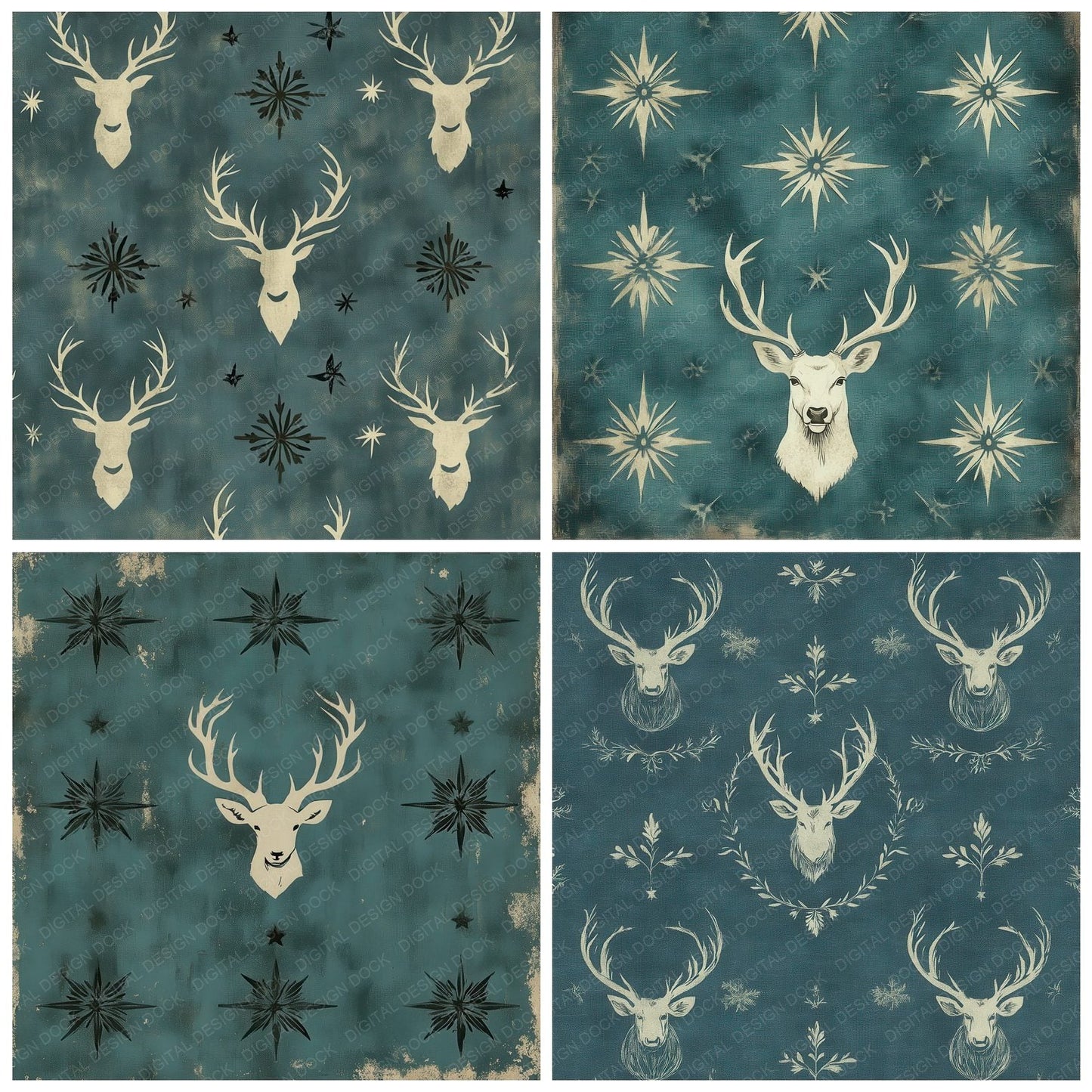 Teal Stag Rosette Digital Paper Pack (DDD003966)