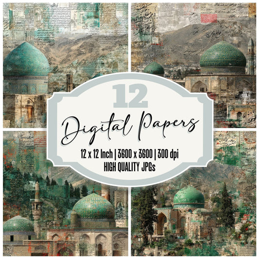 Tehran Collage Dome Map Script Digital Paper Pack (DDD003970)