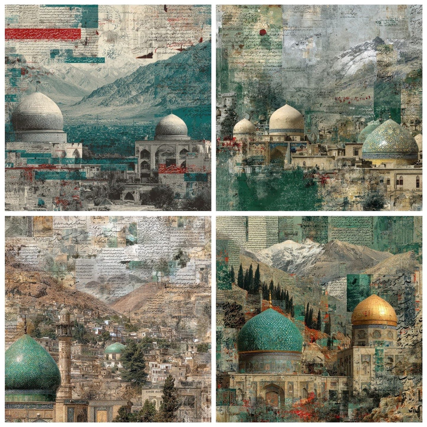 Tehran Collage Dome Map Script Digital Paper Pack (DDD003970)