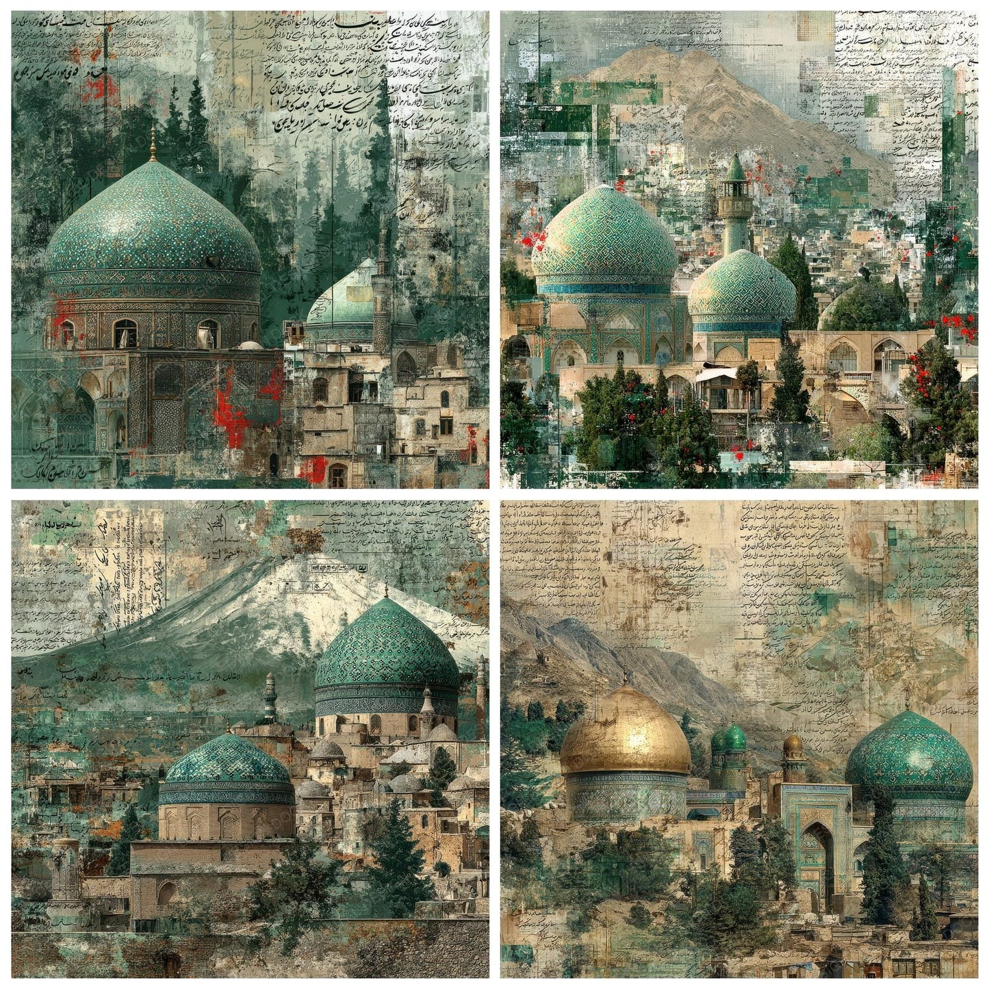 Tehran Collage Dome Map Script Digital Paper Pack (DDD003970)