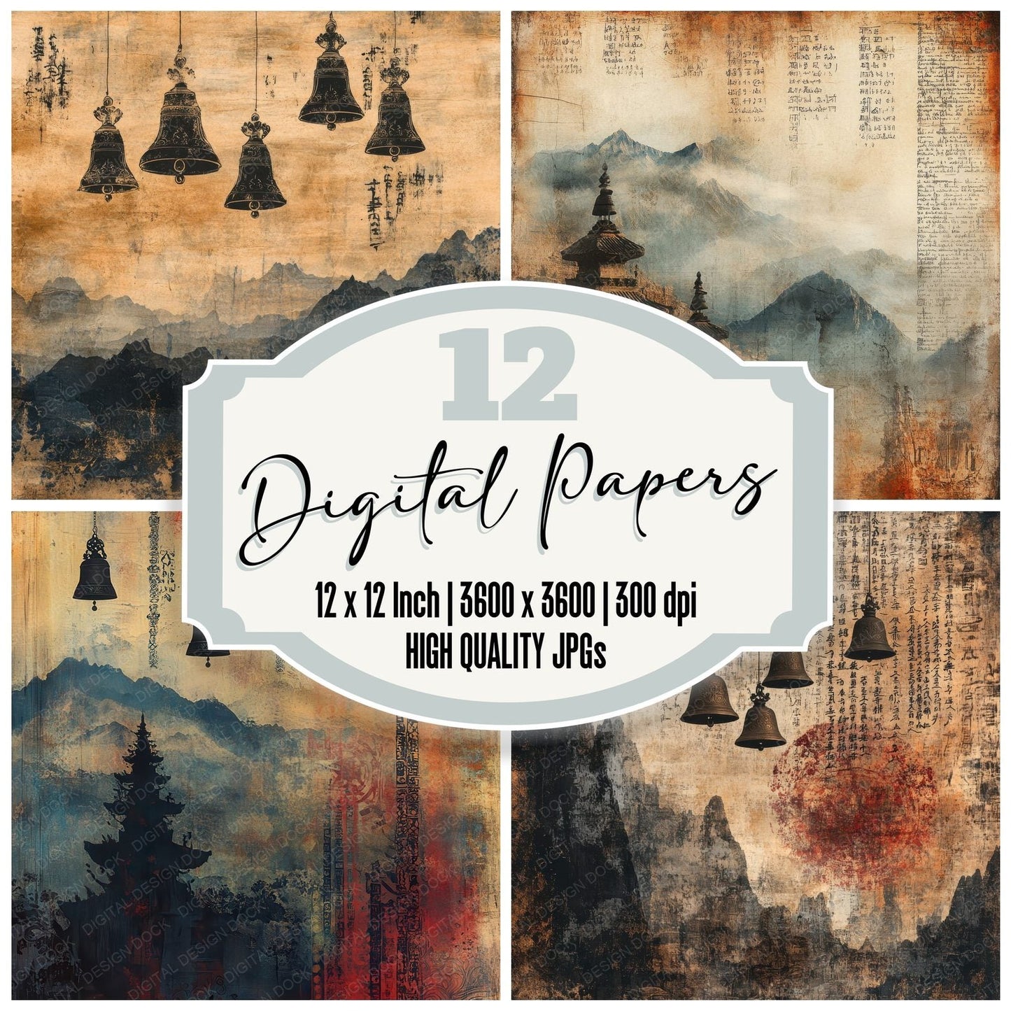 Temple Bell Flags Digital Paper Pack (DDD003971)