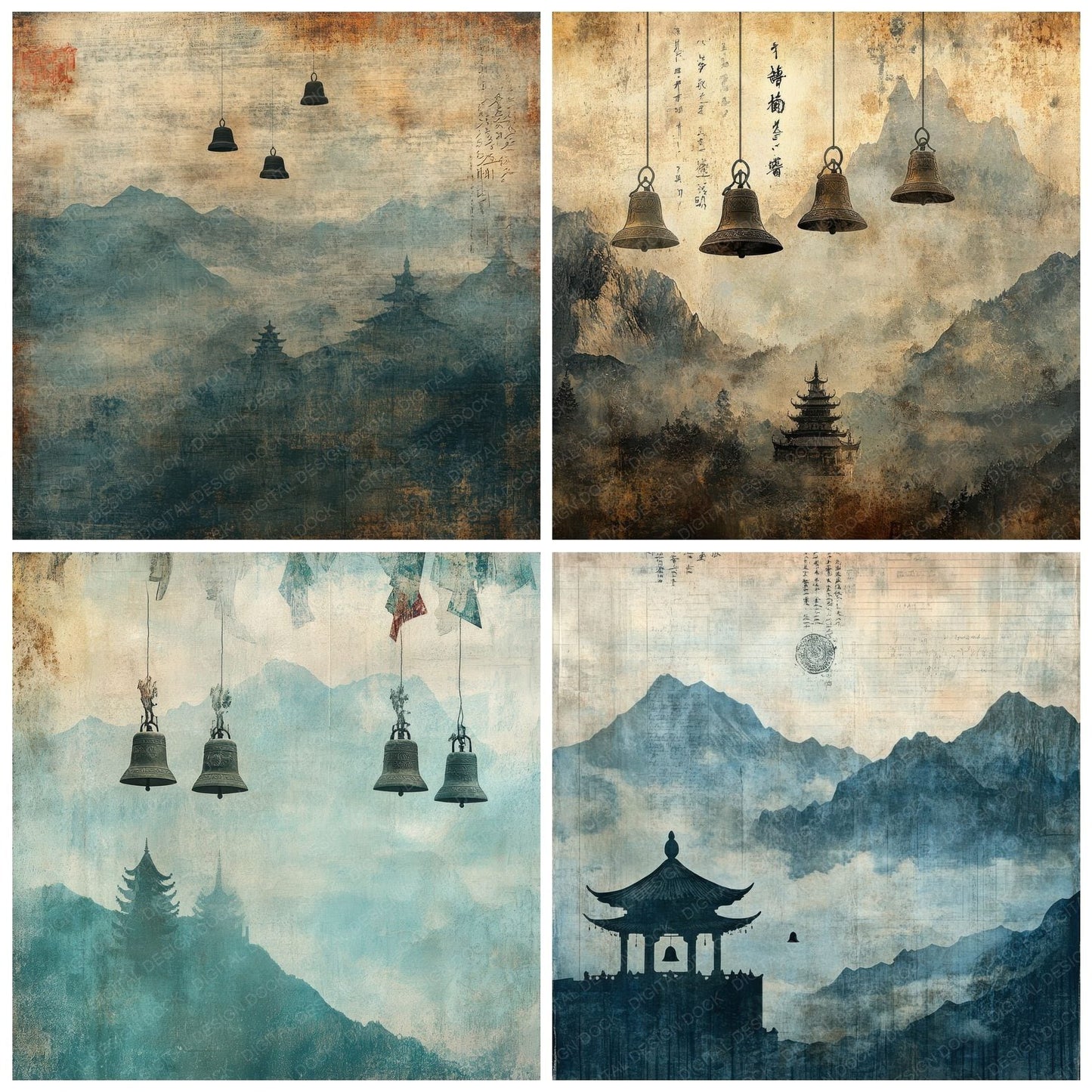 Temple Bell Flags Digital Paper Pack (DDD003971)