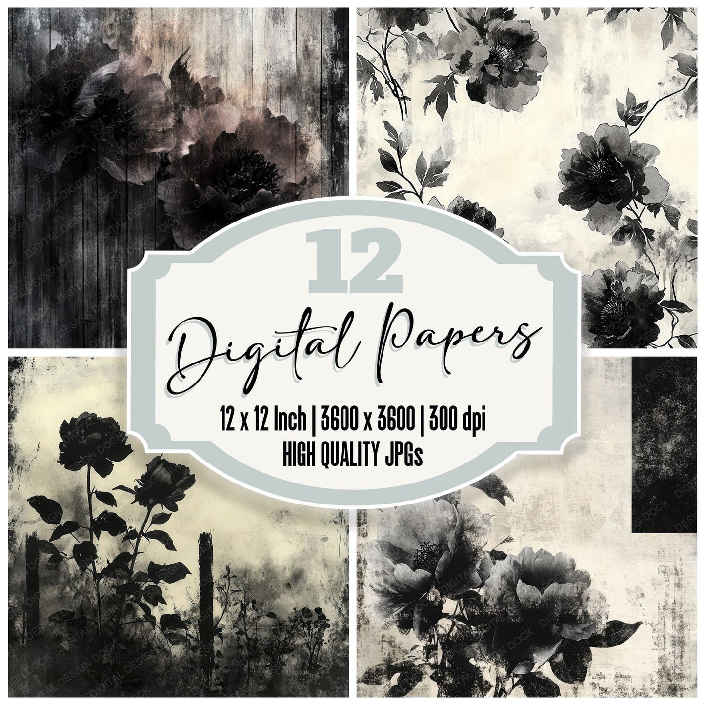 Tenebrous Peony Ink Digital Paper Pack (DDD003976)