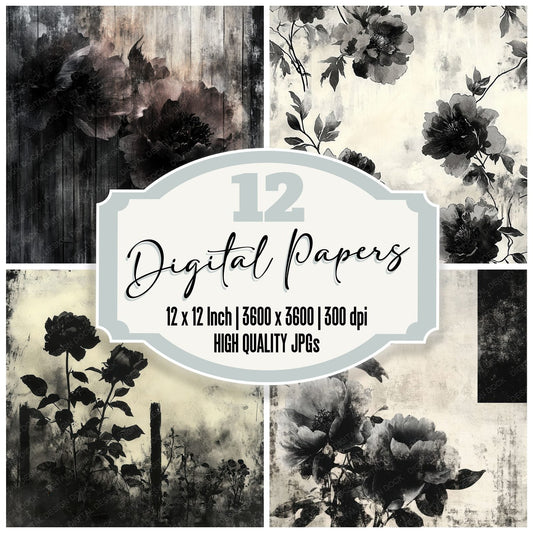 Tenebrous Peony Ink Digital Paper Pack (DDD003976)