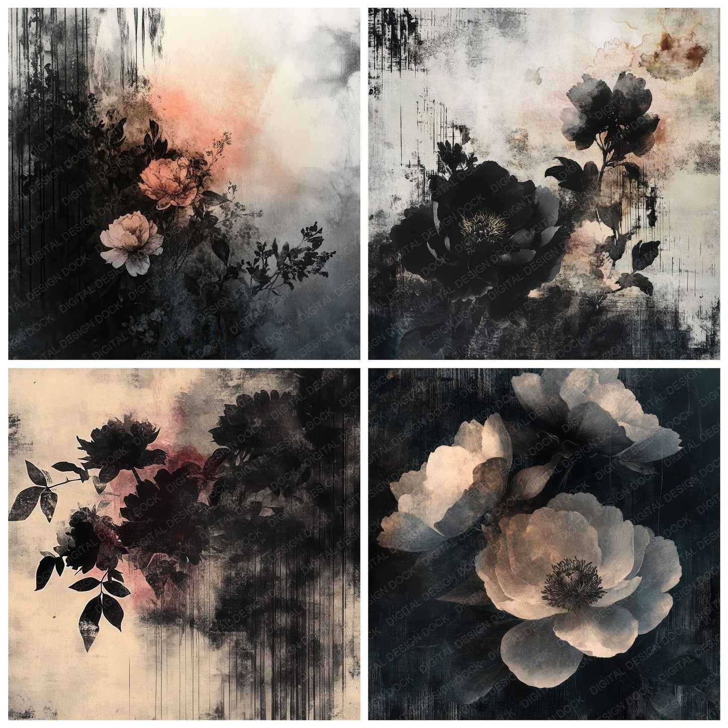 Tenebrous Peony Ink Digital Paper Pack (DDD003976)
