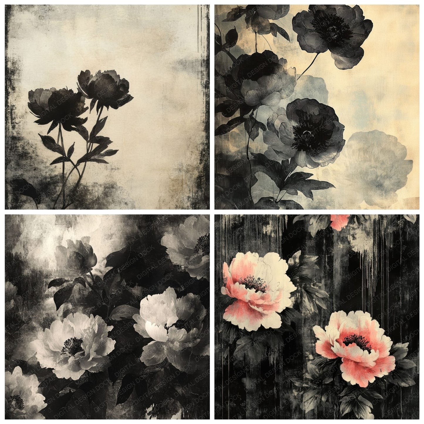 Tenebrous Peony Ink Digital Paper Pack (DDD003976)
