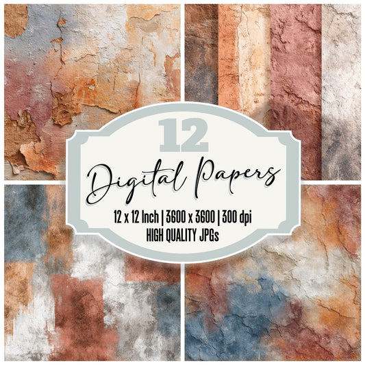 Terracotta Denim Plaster Tape Digital Paper Pack (DDD003981)