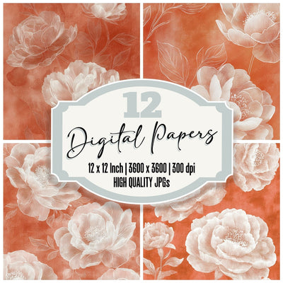 Terracotta Peony Outline Digital Paper Pack (DDD003985)