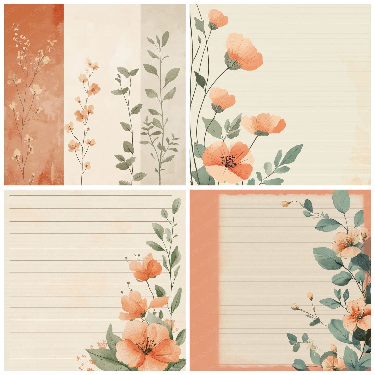 Terracotta Sage Bloom Digital Paper Pack (DDD003986)