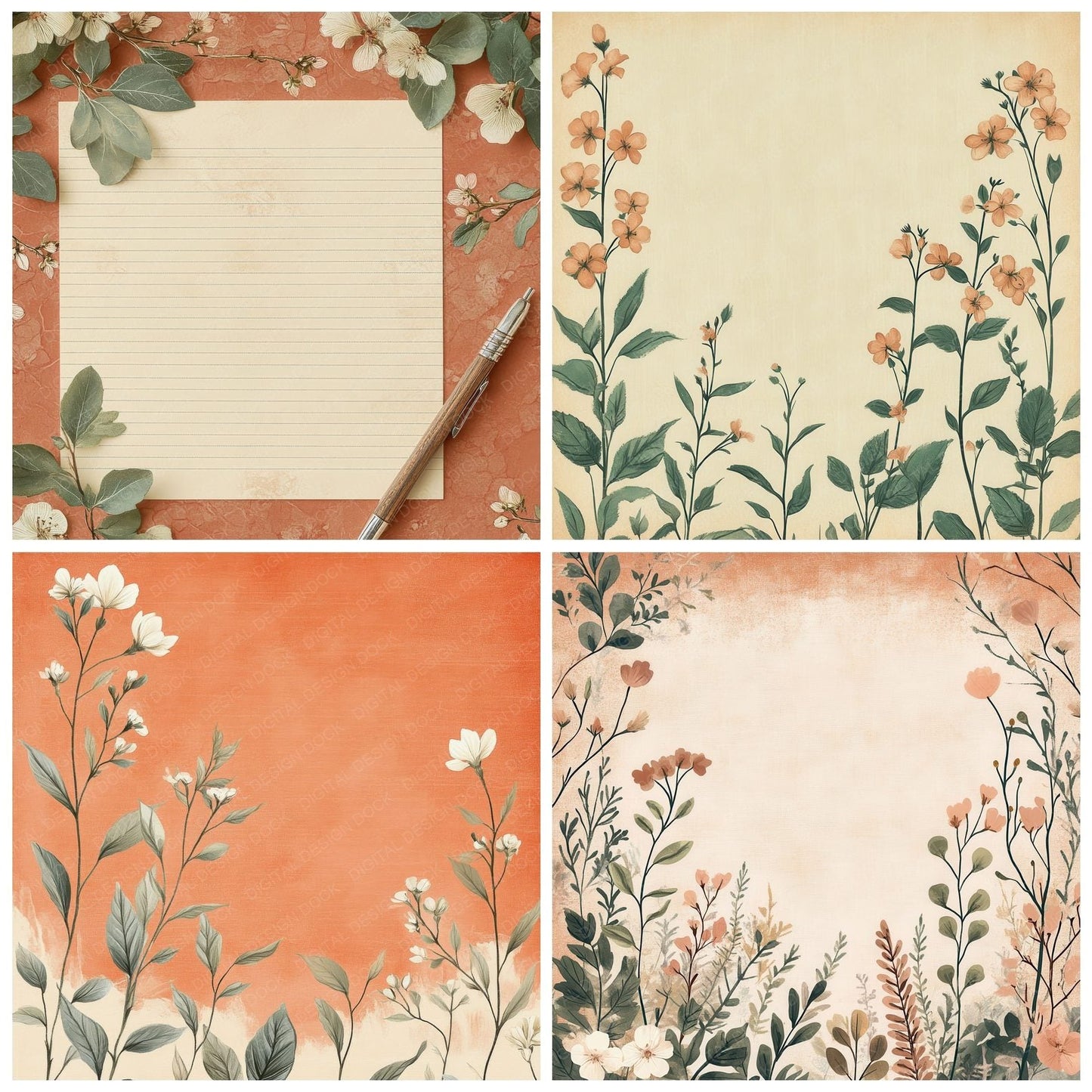 Terracotta Sage Bloom Digital Paper Pack (DDD003986)