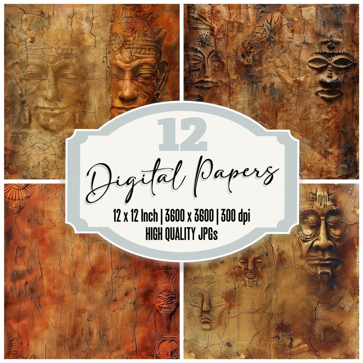 Terracotta Tribal Masks Digital Paper Pack (DDD003988)
