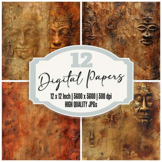 Terracotta Tribal Masks Digital Paper Pack (DDD003988)