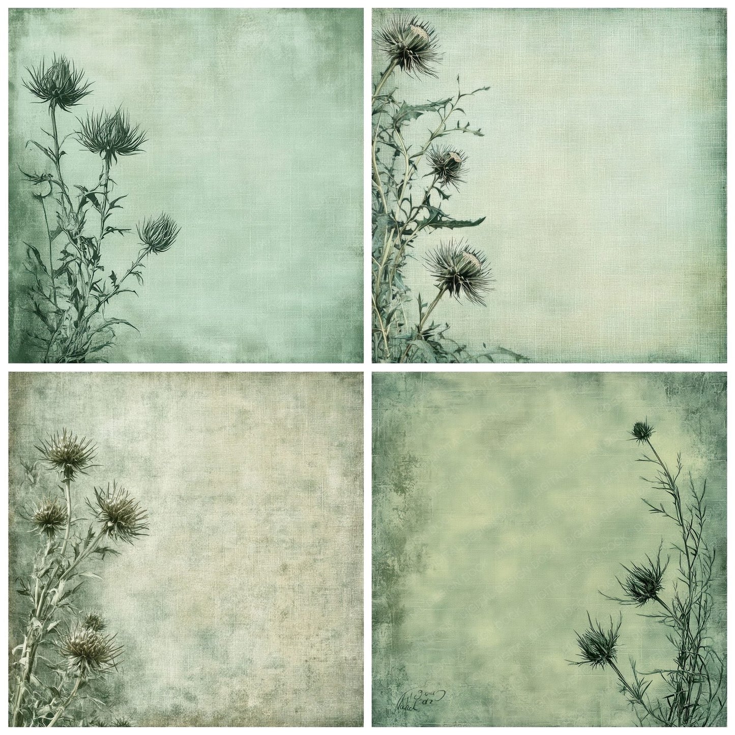 Thistle Green Engraving Digital Paper Pack (DDD003998)