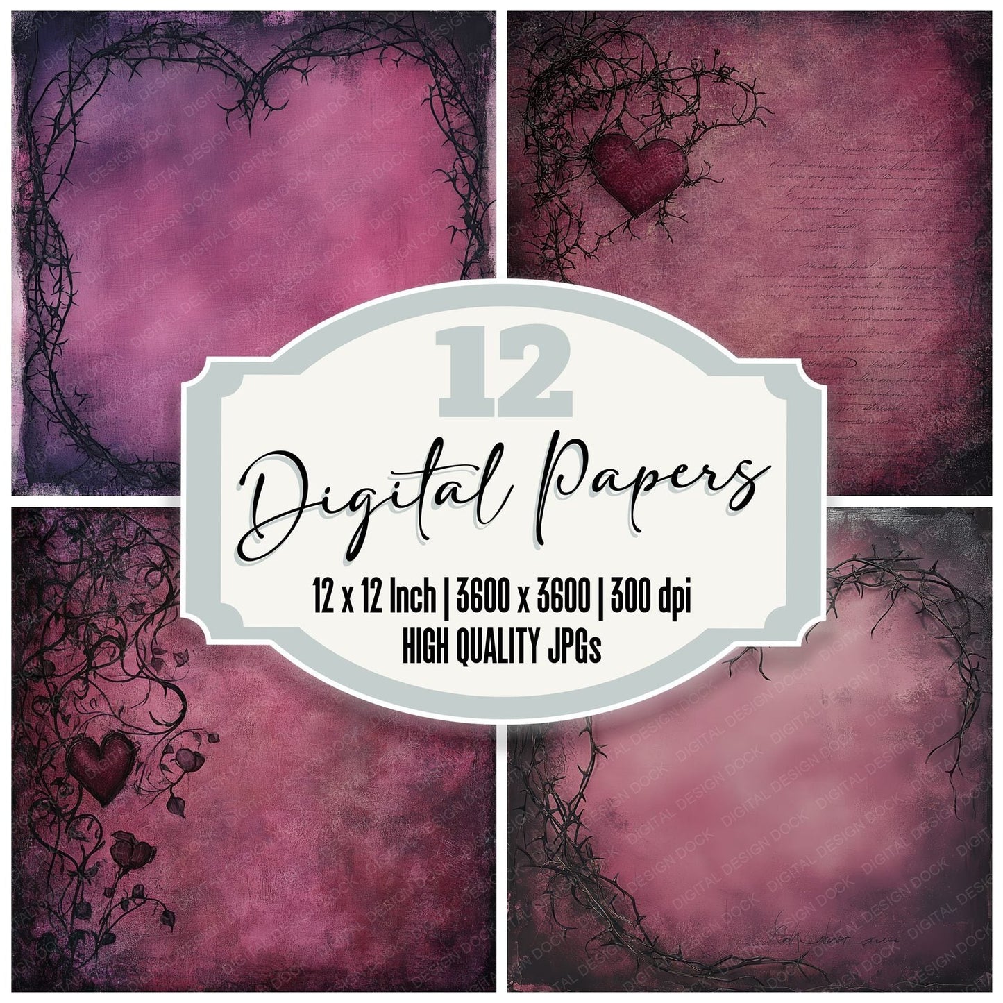 Thorned Rose Love Digital Paper Pack (DDD004002)