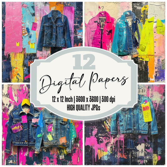 Thrift Neon Denim Digital Paper Pack (DDD004004)