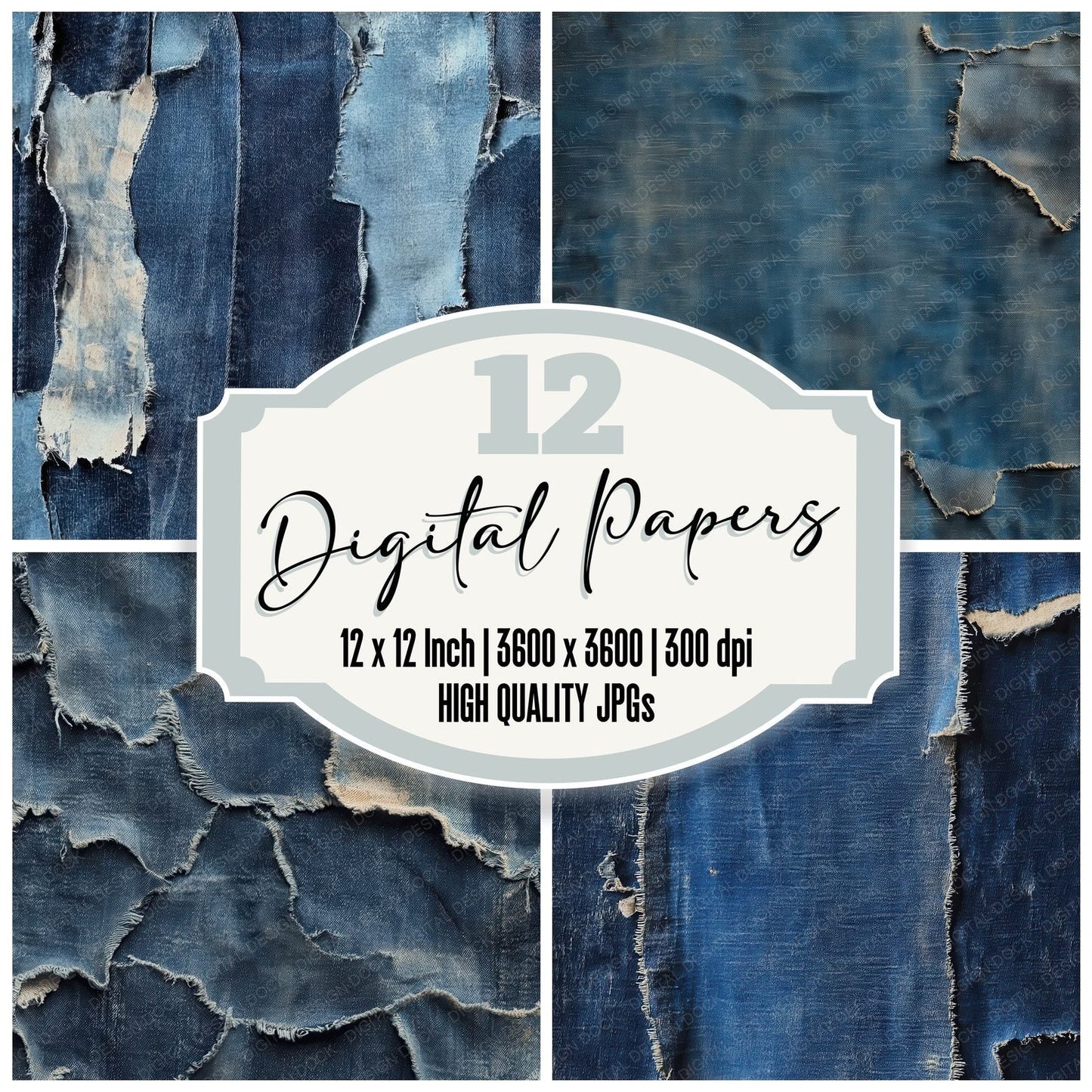 Torn Denim Background Digital Paper Pack (DDD004026)