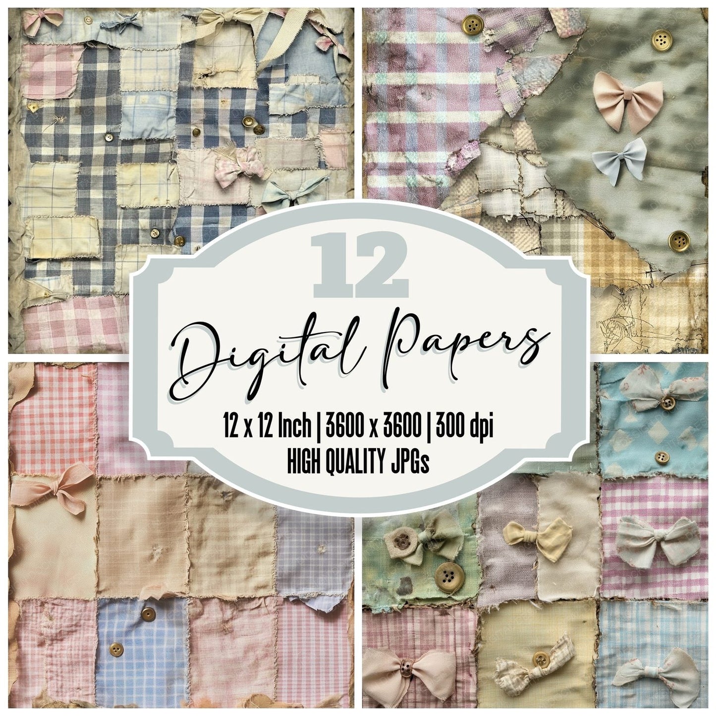 Torn Gingham Fabric Digital Paper Digital Paper Pack (DDD004028)