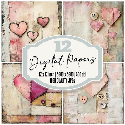Torn Muslin Love Digital Paper Pack (DDD004032)