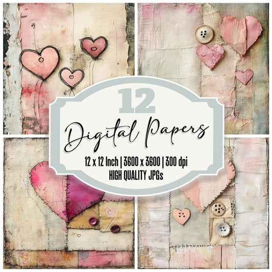 Torn Muslin Love Digital Paper Pack (DDD004032)