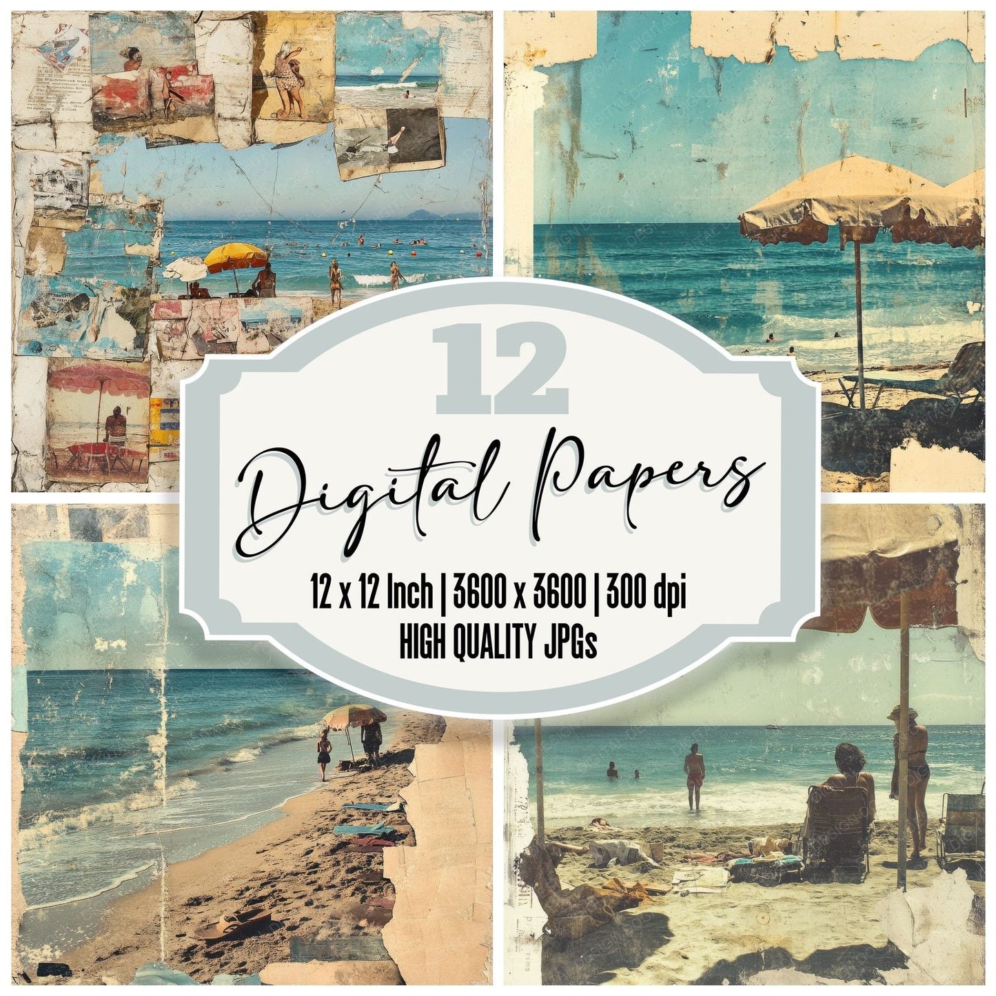 Torn Postcards Beach Digital Paper Pack (DDD004035)