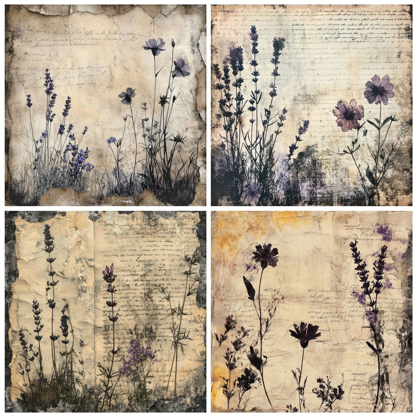 Torn Wildflower Script Digital Paper Pack (DDD004037)