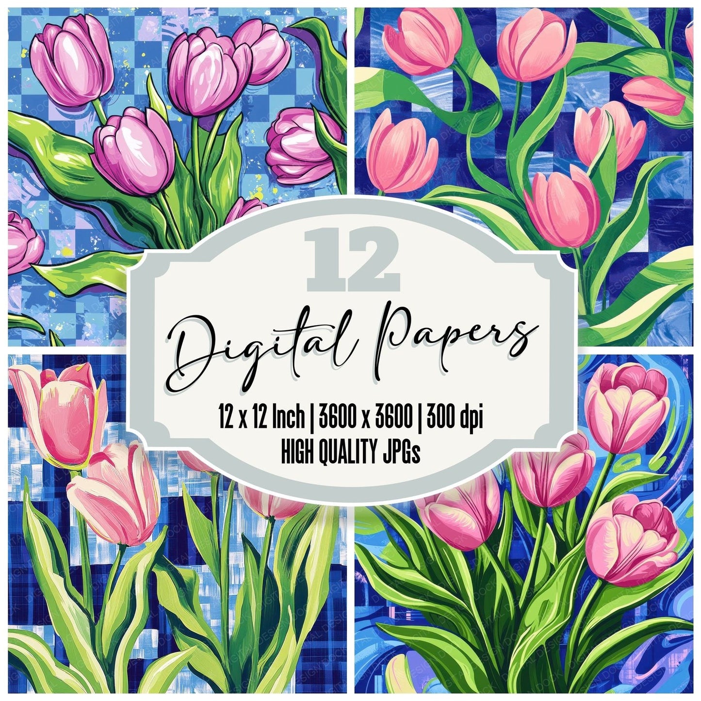 Tulip Checker Pop Digital Paper Pack (DDD004092)