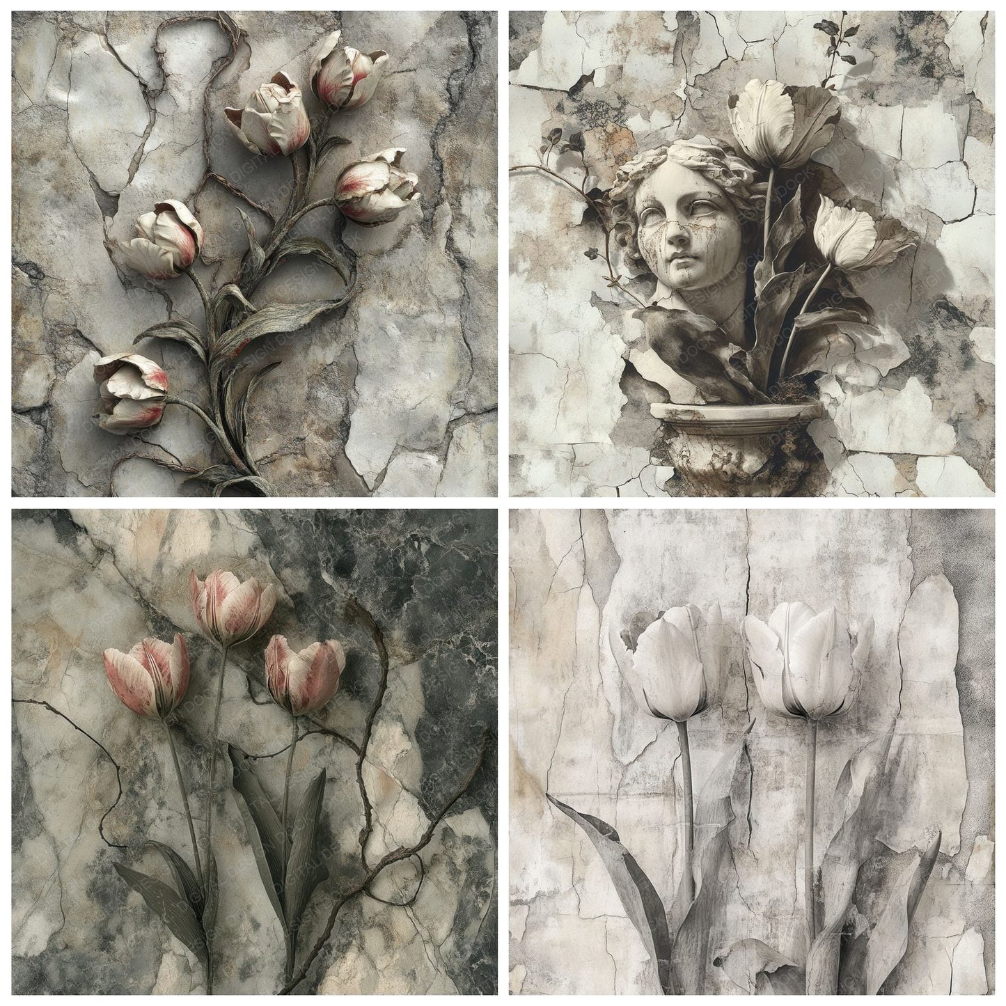 Tulip Statue Marble Digital Paper Pack (DDD004095)