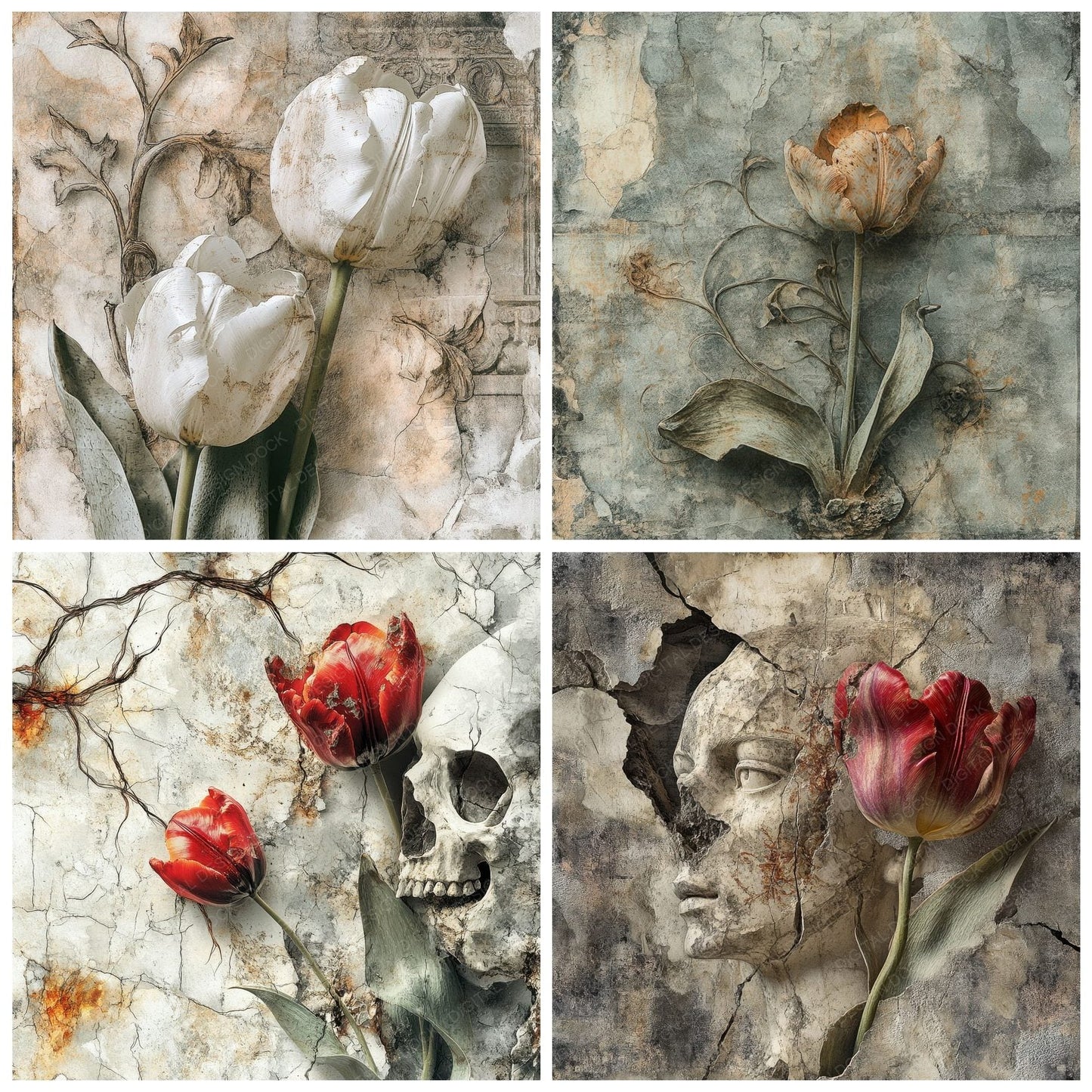 Tulip Statue Marble Digital Paper Pack (DDD004095)