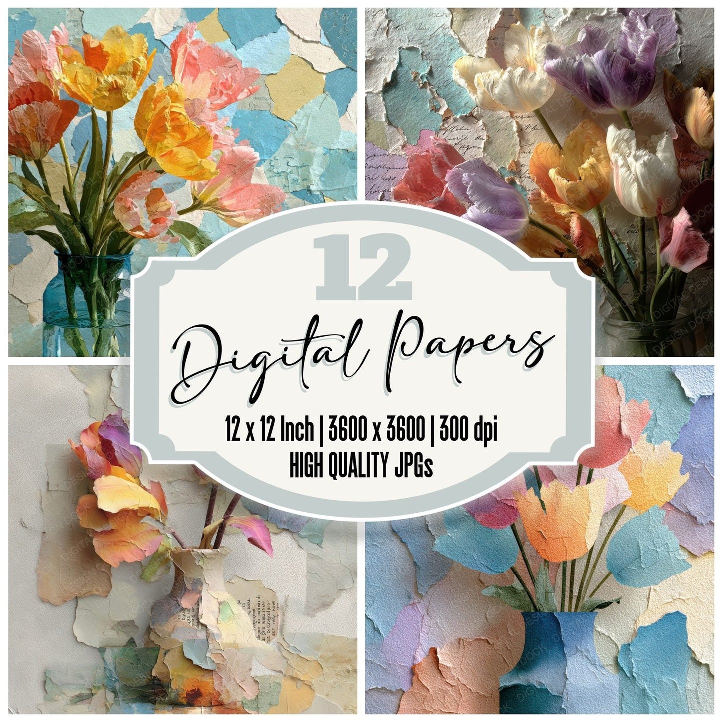 Tulip Vase Collage Digital Paper Pack (DDD004096)