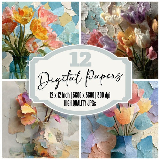 Tulip Vase Collage Digital Paper Pack (DDD004096)