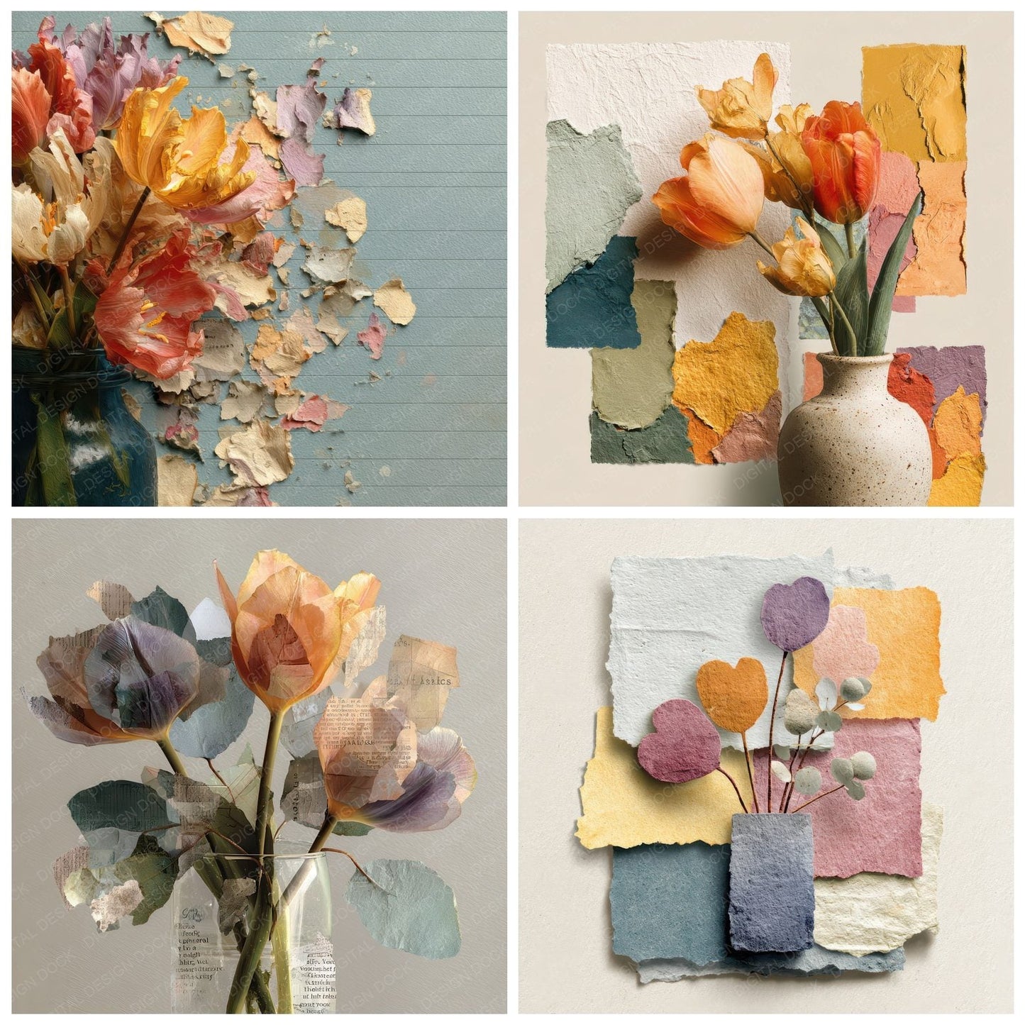 Tulip Vase Collage Digital Paper Pack (DDD004096)