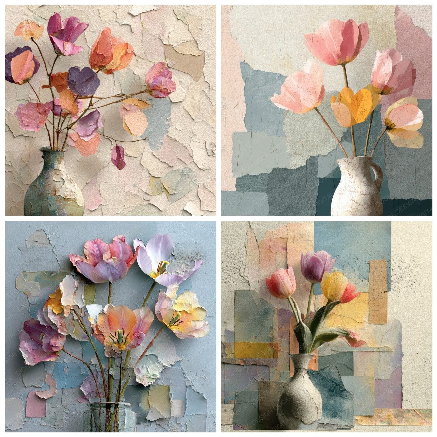 Tulip Vase Collage Digital Paper Pack (DDD004096)