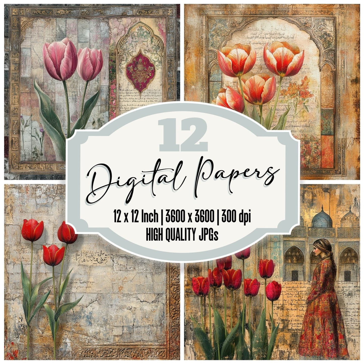 Turkey Tulip Mosaic Digital Paper Pack (DDD004099)