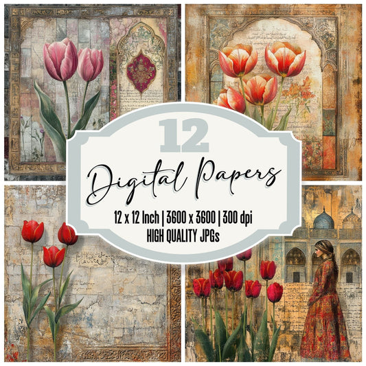 Turkey Tulip Mosaic Digital Paper Pack (DDD004099)