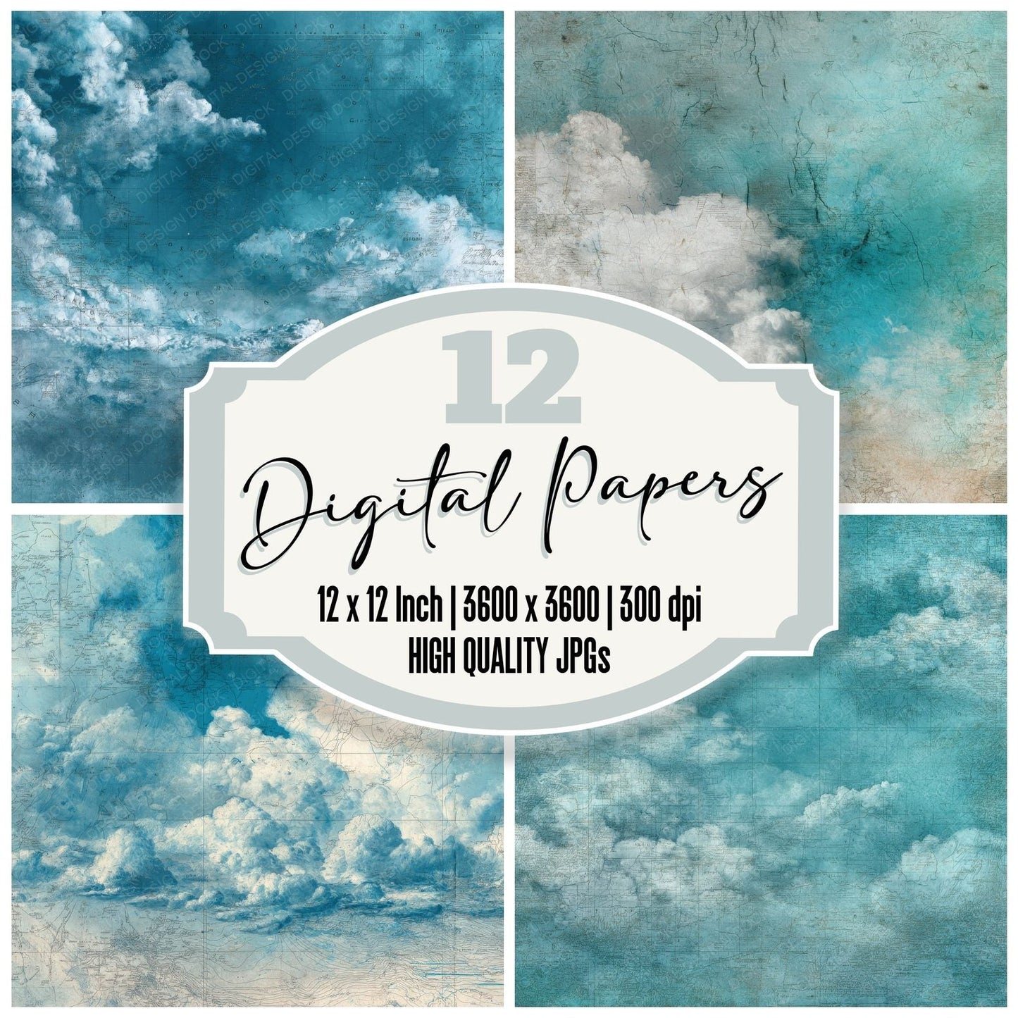 Turquoise Ink Altitude Cloudmap Digital Paper Pack (DDD004102)