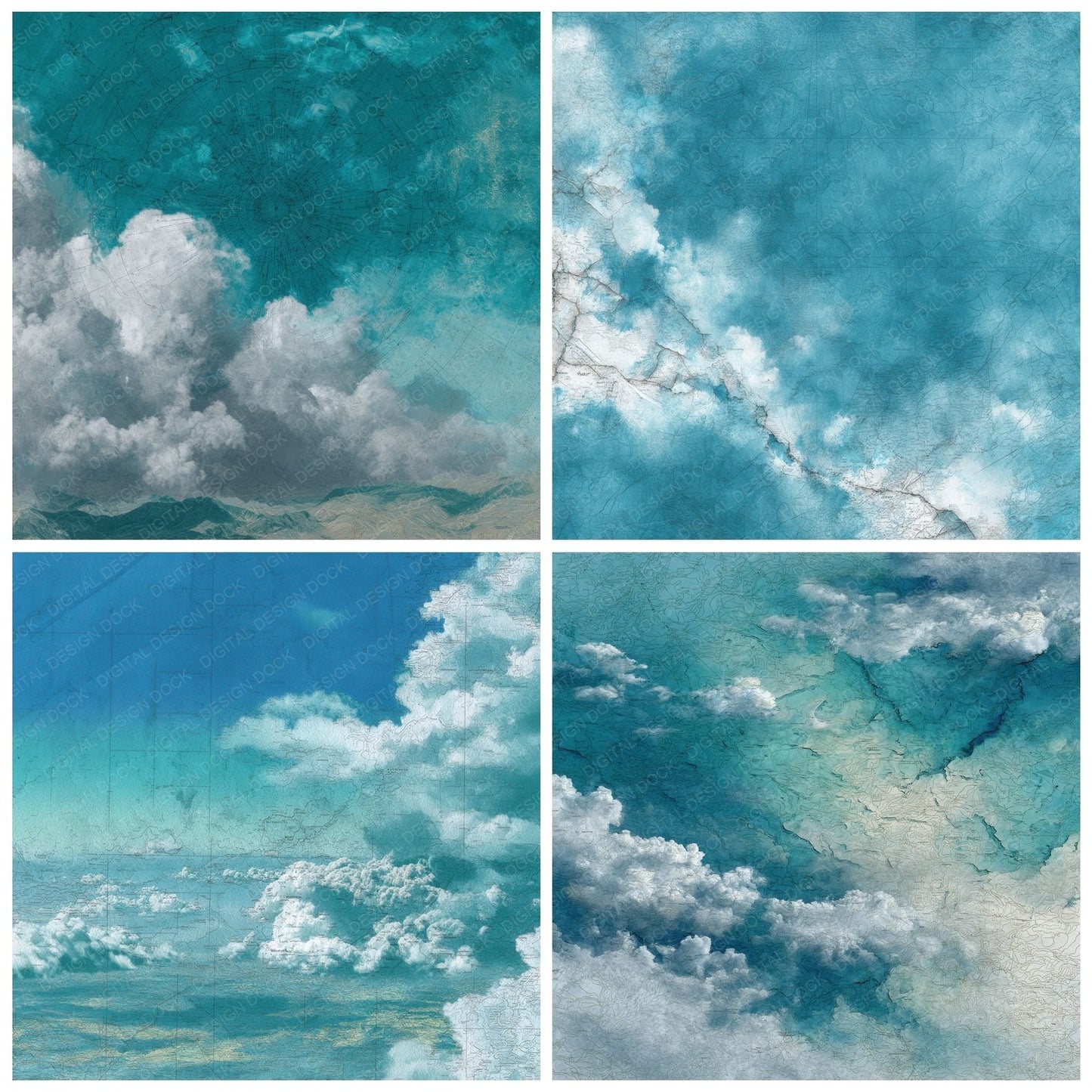 Turquoise Ink Altitude Cloudmap Digital Paper Pack (DDD004102)