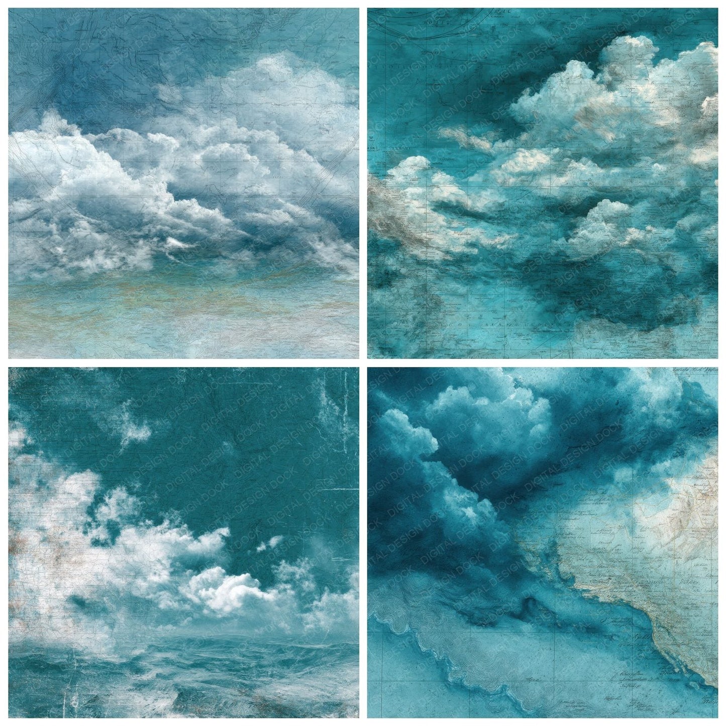 Turquoise Ink Altitude Cloudmap Digital Paper Pack (DDD004102)
