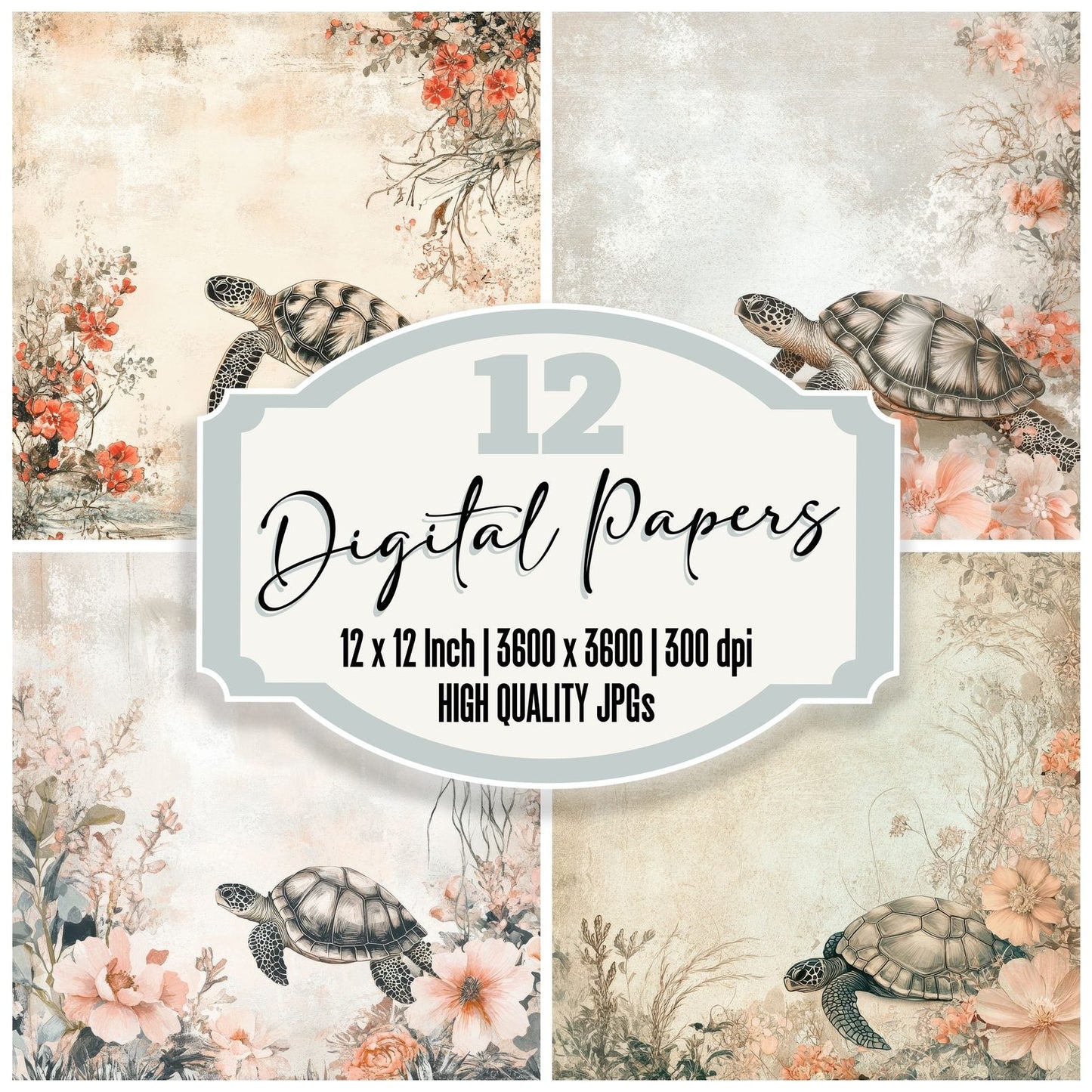 Turtle Sea Bloom Digital Paper Pack (DDD004106)