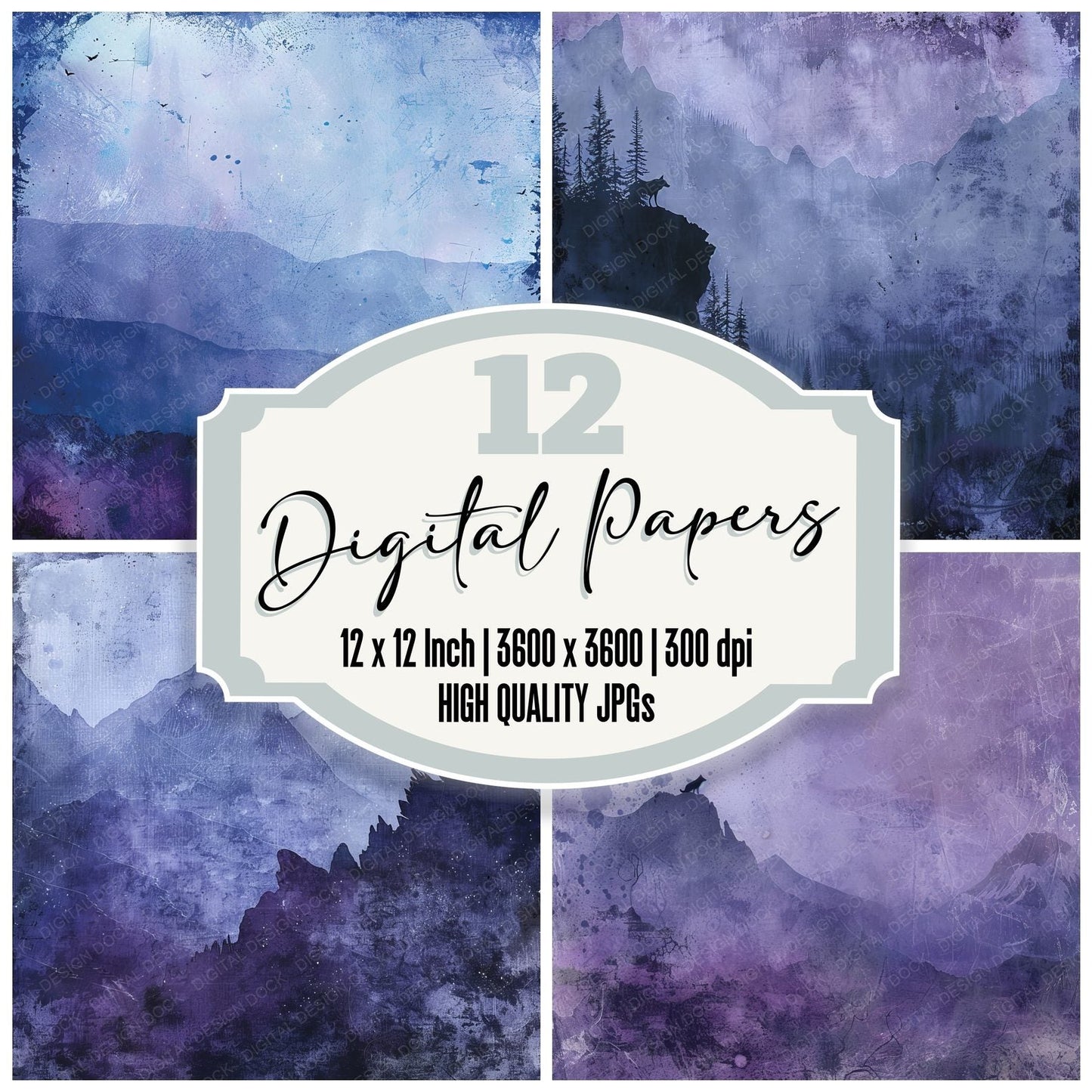 Twilight Purple Wolf Digital Paper Pack (DDD004108)